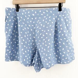 LOFT ANN TAYLOR Shorts SZ Large Linen Blend Pleat Pull On Shorts Blue White Geo